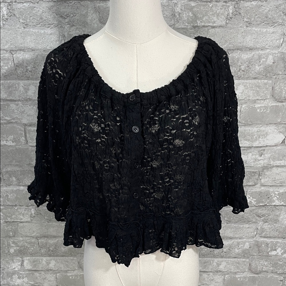 Animale Black Lace Button-Up Blouse